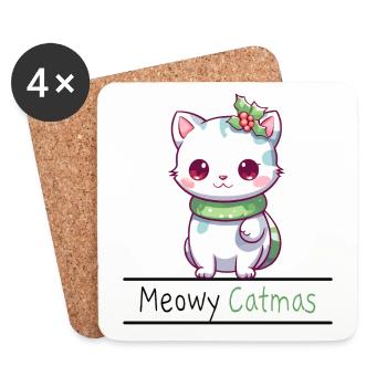 Meowy Catmas Drôles De Chats Noël - Dessous de verre (lot de 4) - blanc - Devant