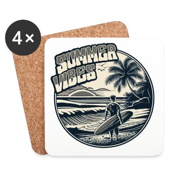 Rétro Surfer Été Palmiers Plage Soleil Vacances - Dessous de verre (lot de 4) - blanc - Devant