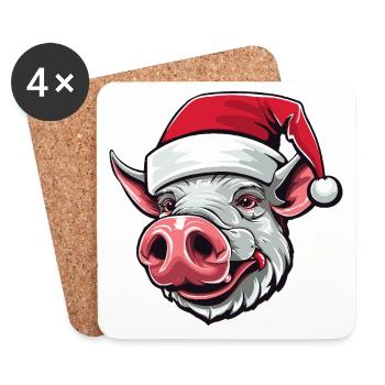 Tête de cochon truie Portrait de Noël - Dessous de verre (lot de 4) - blanc - Devant