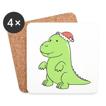 a cute dinosaur at Christmas - Coasters (set of 4) - white - Front