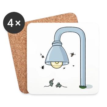 Two little mice meet under a lantern - Coasters (set of 4) - white - Front