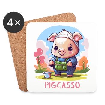 Pigcasso drôle cochon peintre amateur d’art - Dessous de verre (lot de 4) - blanc - Devant