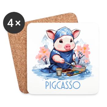 Pigcasso drôle cochon peintre amateur d’art - Dessous de verre (lot de 4) - blanc - Devant