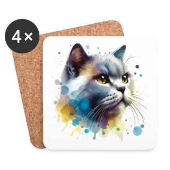Watercolor Katze - Untersetzer (4er-Set) - Weiß - Vorne