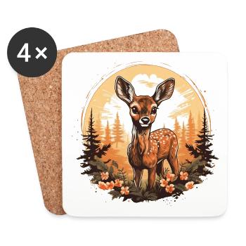Cerf mignon avec des fleurs Animal Motif fauve - Dessous de verre (lot de 4) - blanc - Devant