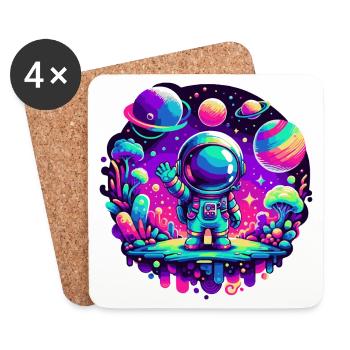 Petit astronaute rose - Dessous de verre (lot de 4) - blanc - Devant