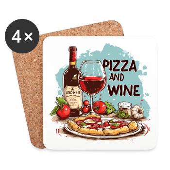 Pizza et vin Nourriture Alcool - Dessous de verre (lot de 4) - blanc - Devant