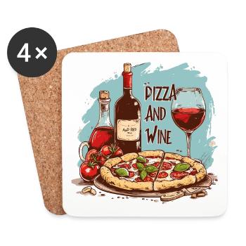 Pizza and Wine Food Alcohol - Coasters (set of 4) - white - Front