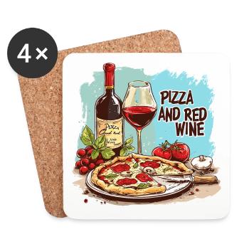 Pizza et vin Nourriture Alcool - Dessous de verre (lot de 4) - blanc - Devant