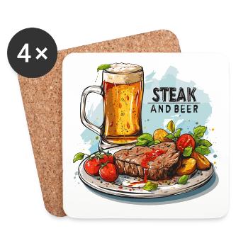 Steak And Beer Essen Alkohol Lustige Sprüche - Untersetzer (4er-Set) - Weiß - Vorne