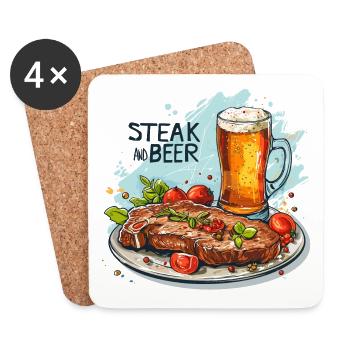 Steak And Beer Essen Alkohol Lustige Sprüche - Untersetzer (4er-Set) - Weiß - Vorne