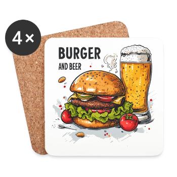 Burger And Beer Essen Alkohol Lustige Sprüche - Untersetzer (4er-Set) - Weiß - Vorne