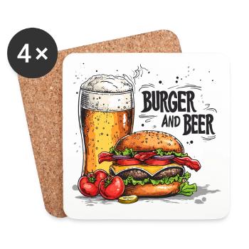 Burger And Beer Essen Alkohol Lustige Sprüche - Untersetzer (4er-Set) - Weiß - Vorne