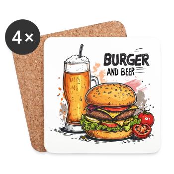 Burger And Beer Essen Alkohol Lustige Sprüche - Untersetzer (4er-Set) - Weiß - Vorne