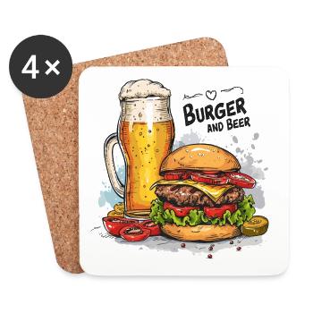 Burger And Beer Essen Alkohol Lustige Sprüche - Untersetzer (4er-Set) - Weiß - Vorne