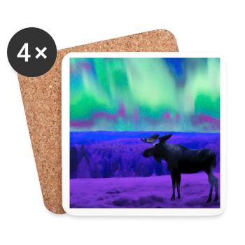 Elch schaut Polarlichter an - Untersetzer (4er-Set) - Weiß - Vorne