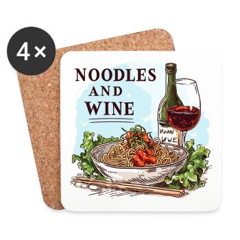 Nudeln und Wein Essen Alkohol Lustige Sprüche - Untersetzer (4er-Set) - Weiß - Vorne
