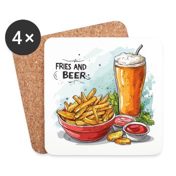 Frites Et Bière, Nourriture, Alcool, Dictons Drôles - Dessous de verre (lot de 4) - blanc - Devant