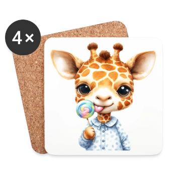 Giraffe child with lollipop - Coasters (set of 4) - white - Front
