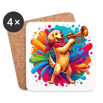 Golden Retriever playing Piano - Coasters (set of 4) - white - Front