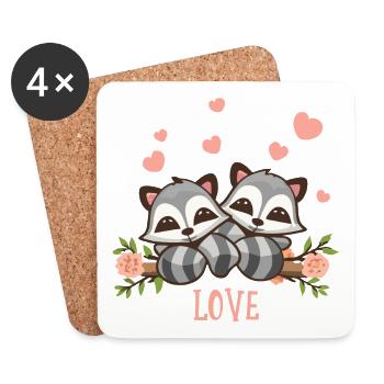 Cute Raccoons in Love Valentine's Day Wedding - Coasters (set of 4) - white - Front