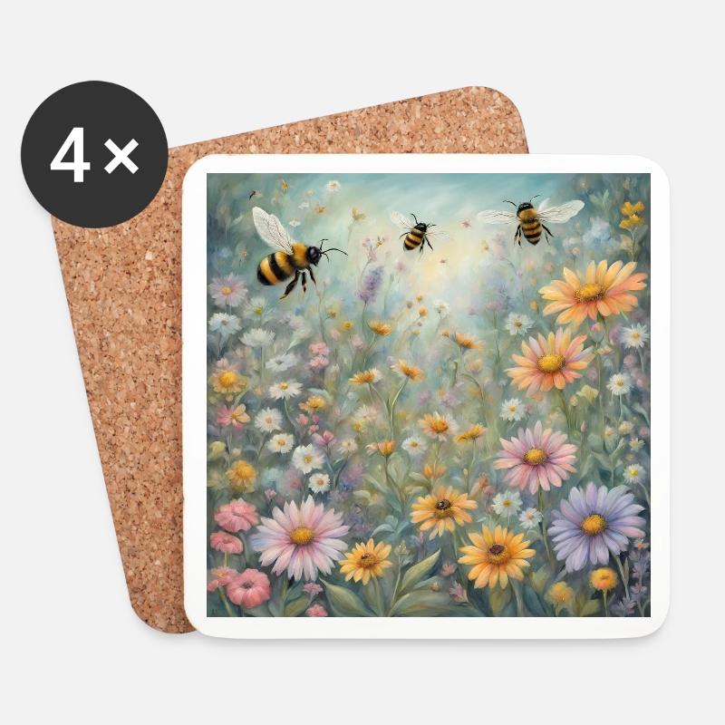 Magischer Garten mit Bienen - Untersetzer (4er-Set) - Weiß