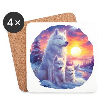 Husky-Familie bei Sonnenuntergang - Untersetzer (4er-Set) - Weiß - Vorne
