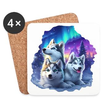 Husky-Familie in der Nacht - Untersetzer (4er-Set) - Weiß - Vorne