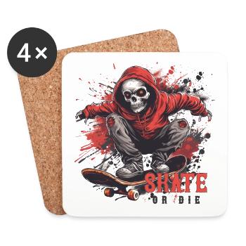 Skelett Totenkopf Skater Skateboarder Skateboard - Untersetzer (4er-Set) - Weiß - Vorne