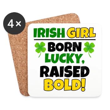Glücklich geboren, aufgewachsen, mutiges irisches Mädchen St. Patricks Day - Untersetzer (4er-Set) - Weiß - Vorne