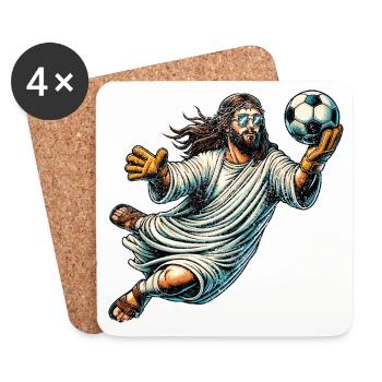 Jesus Fußball Geschenk Lustiger Fußball Gott Jesus Geschenk - Untersetzer (4er-Set) - Weiß - Vorne