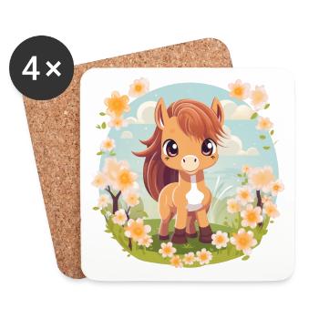 Super mignon poney kawaii Style printemps - Dessous de verre (lot de 4) - blanc - Devant