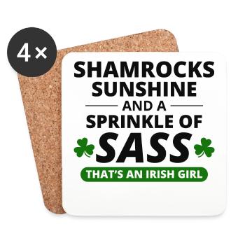 Irish Girl: Shamrocks, Sunshine, & Sass - Coasters (set of 4) - white - Front
