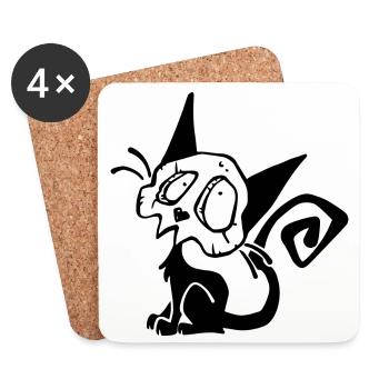 Skull Black Cat - Dessous de verre (lot de 4) - blanc - Devant