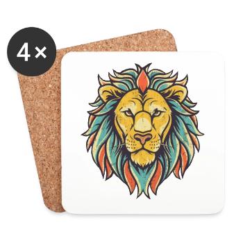 Tête de lion colorée - Dessous de verre (lot de 4) - blanc - Devant