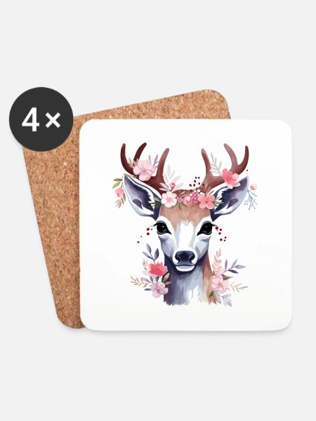 Sweet deer with flowers - Coasters (set of 4) - white