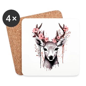 Cerf avec des bois de fleurs - Dessous de verre (lot de 4) - blanc - Devant