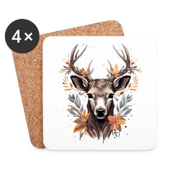 Deer with decorated antlers - Coasters (set of 4) - white - Front
