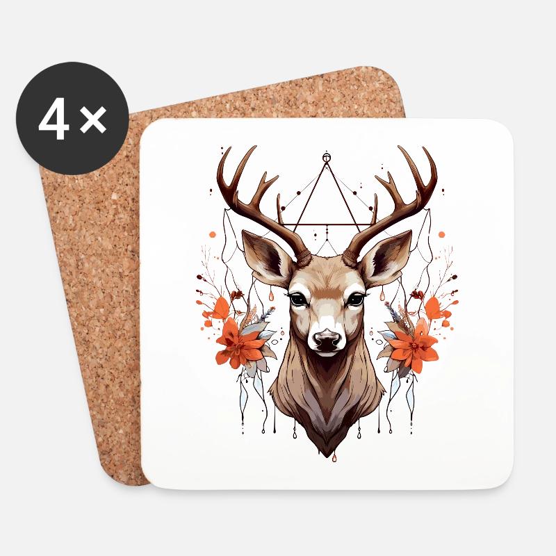 Cerf et symétrie - Dessous de verre (lot de 4) - blanc