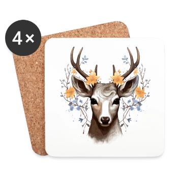 Deer with heart shaped floral background - Coasters (set of 4) - white - Front