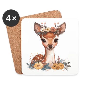 Sweet fawn with flowers - Coasters (set of 4) - white - Front