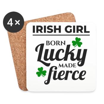 Lucky & Fierce: Lustiges irisches Mädchen St. Patricks Day - Untersetzer (4er-Set) - Weiß - Vorne