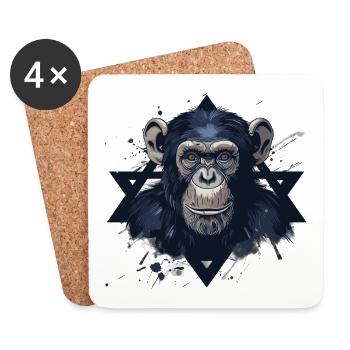 Singe chimpanzé - Dessous de verre (lot de 4) - blanc - Devant