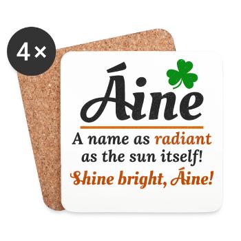 Drôle de nom de fille irlandaise : Áine - nom radieux - Dessous de verre (lot de 4) - blanc - Devant
