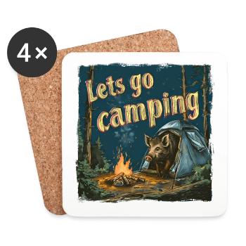 Lets Go Camping Wildschwein Abenteuer Zelten - Untersetzer (4er-Set) - Weiß - Vorne