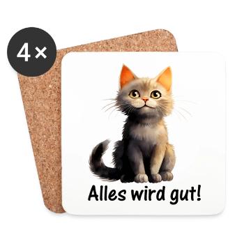 Everything will be fine! ♥ EmotiCatz - Coasters (set of 4) - white - Front