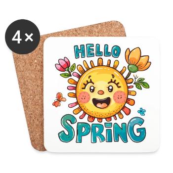 Hallo Frühling Hello Spring Sonne Blumen - Untersetzer (4er-Set) - Weiß - Vorne