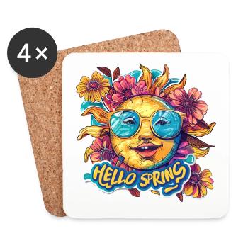 Hallo Frühling Hello Spring Sonne Blumen - Untersetzer (4er-Set) - Weiß - Vorne