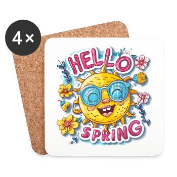 Hallo Frühling Hello Spring Sonne Blumen - Untersetzer (4er-Set) - Weiß - Vorne