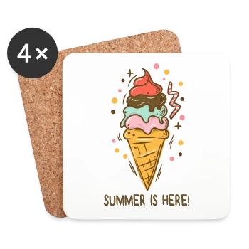Eis Summer is here Eiscreme Eisdiele Sommerzeit - Untersetzer (4er-Set) - Weiß - Vorne